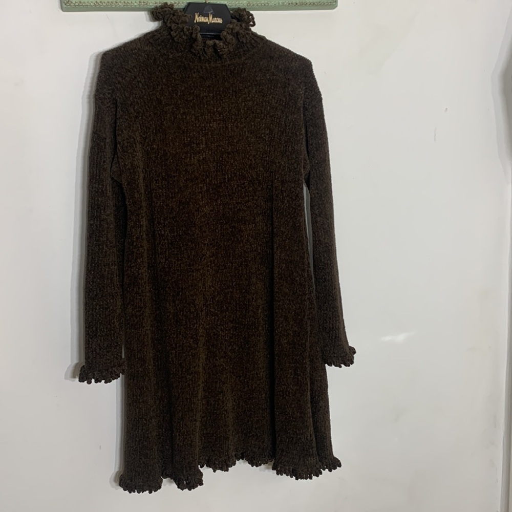 Vintage style works acrylic long sleeve brown sweater dress women’s size medium